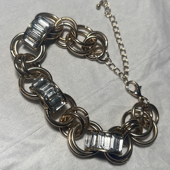 Gold tone link bracelet with clear crystals - Picture 2 of 2